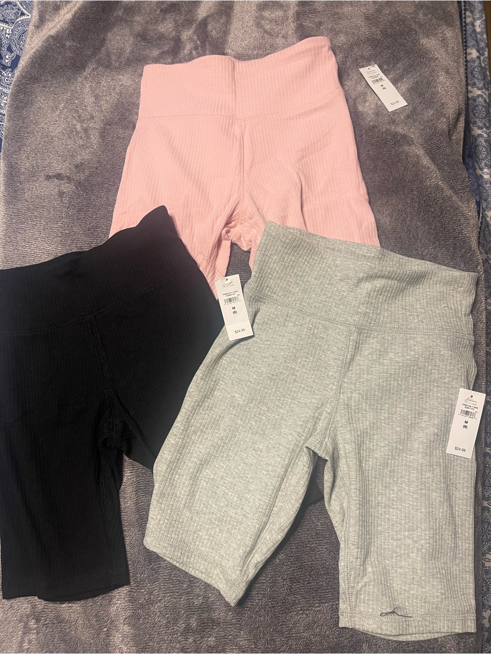 GAP Ribbed High-Waist Bike Shorts - Pink, Black, Light Gray